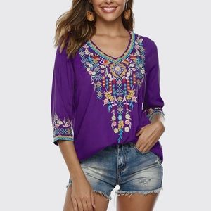 GROSY BOHEMIAN PURPLE EMBROIDERED TUNIC TOP
